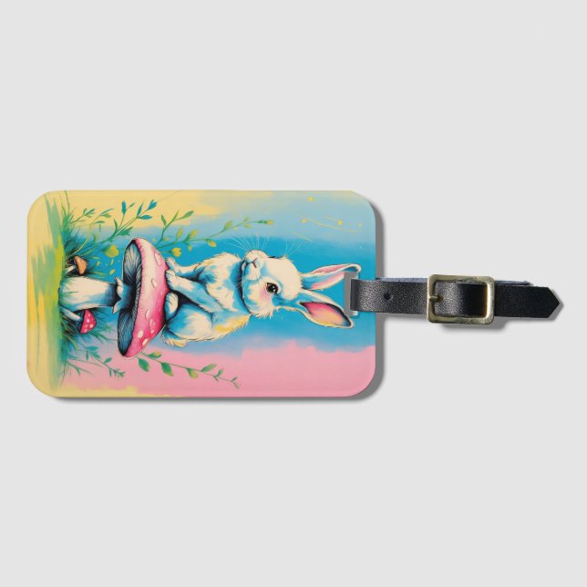 Kanin på Mushroom med Vibrant Pastel Col Bagagebricka (Framsida horisontal)
