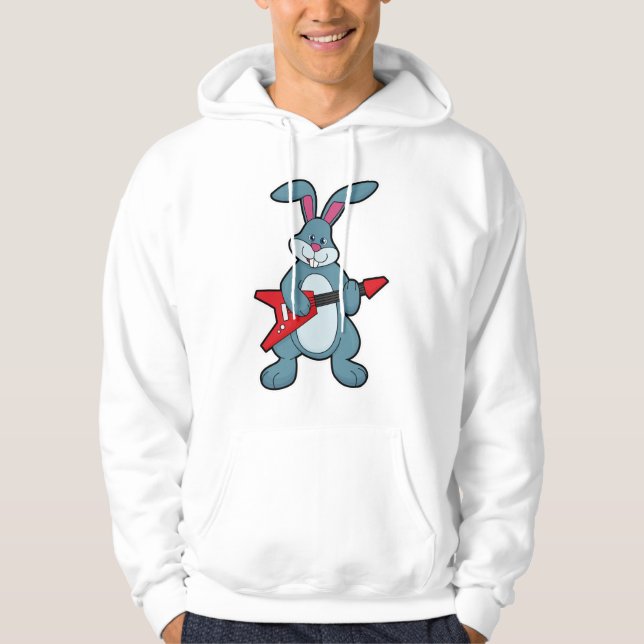 Kanin på Music med Guitar Hoodie (Framsida)