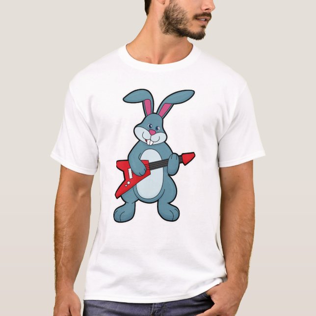 Kanin på Music med Guitar T Shirt (Framsida)