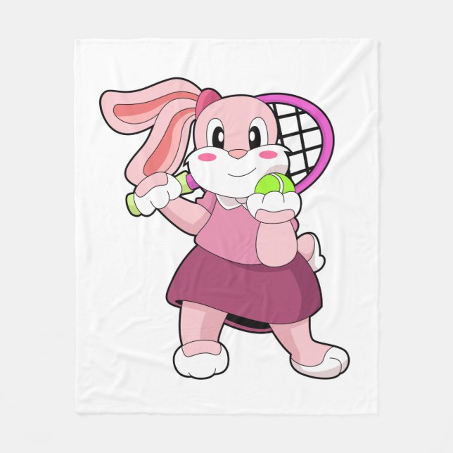Kanin på Tennis med Tennis racket Fleecefilt (Framsidan)