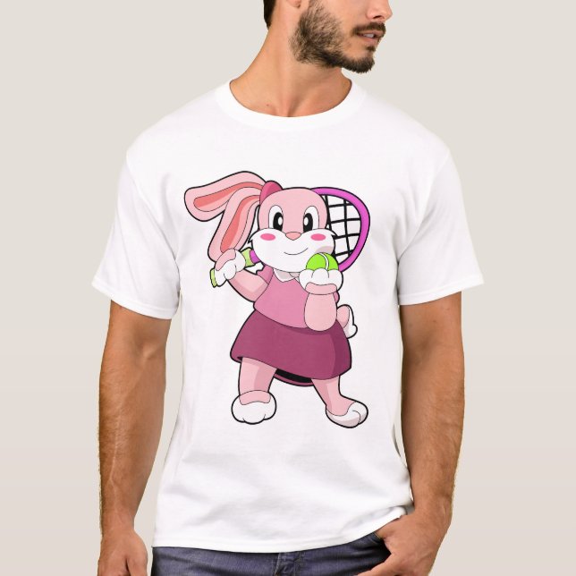 Kanin på Tennis med Tennis racket T Shirt (Framsida)