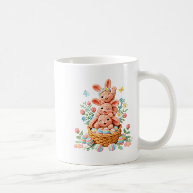 Kanin påskdag garn virka söt kanin ansikte ägg kaffemugg (Höger)