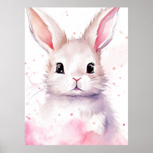 Kanin Pastell Förvånad Rosa Hjärtan Poster