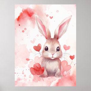 Kanin Pastell Super Söt hjärtan Röda hjärtan Poster