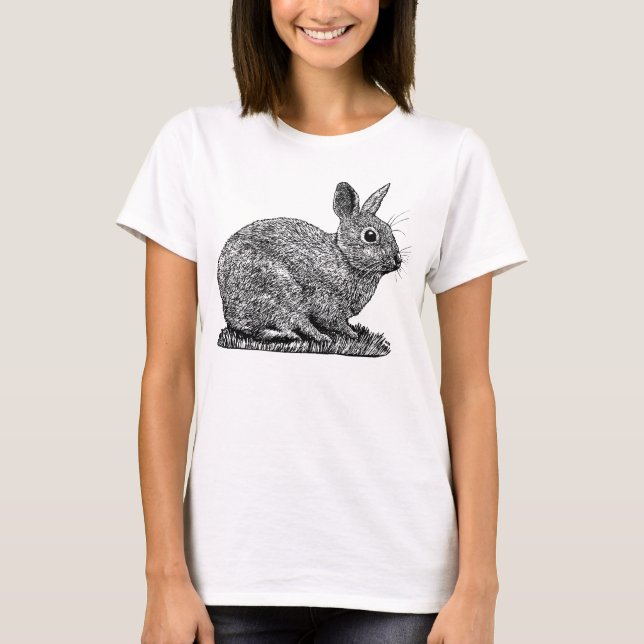 Kanin - Pen och Bläck Stil Teckning Tee Shirt (Framsida)