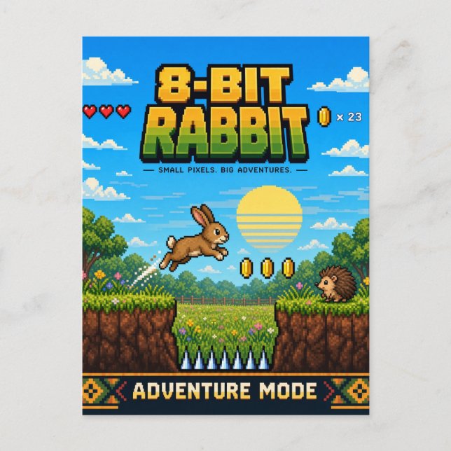 Kanin, Retro 8-Bit Pixel Art Vykort (Framsida)