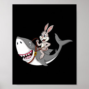 Kanin Riding Shark Påsk Roligt Boys Girls Kids Poster