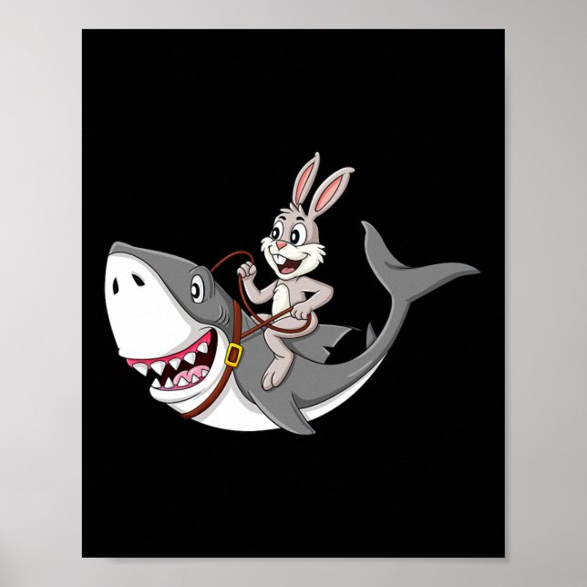 Kanin Riding Shark Påsk Roligt Boys Girls Kids Poster (Framsidan)