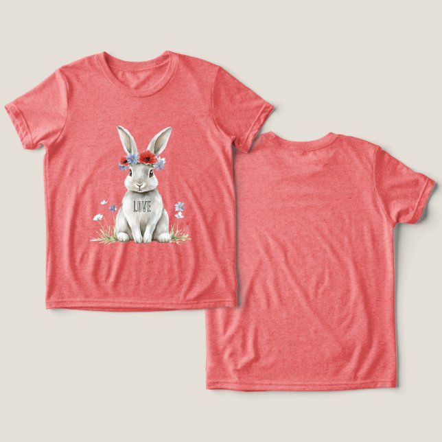 Kanin Röda Vallmo Blommor T Shirt (Design fram och bak)