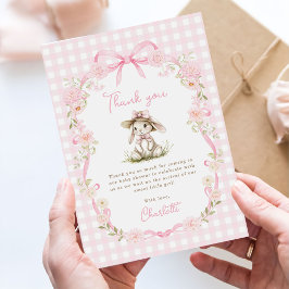 Kanin Rosa Band Gingham Bebisdopp Tack Kort
