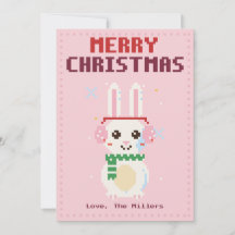 Kanin Rosa Pixel Art Julkort