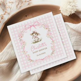 Kanin Rosa Slöja Rutig Babyfirande Pappersservett