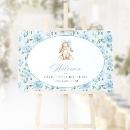 Kanin, Rosett, Blå Blommor, Första Födelsedags Väl Poster