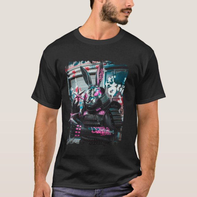 Kanin Samuraj Cyberpunk Krigare T Shirt (Framsida)