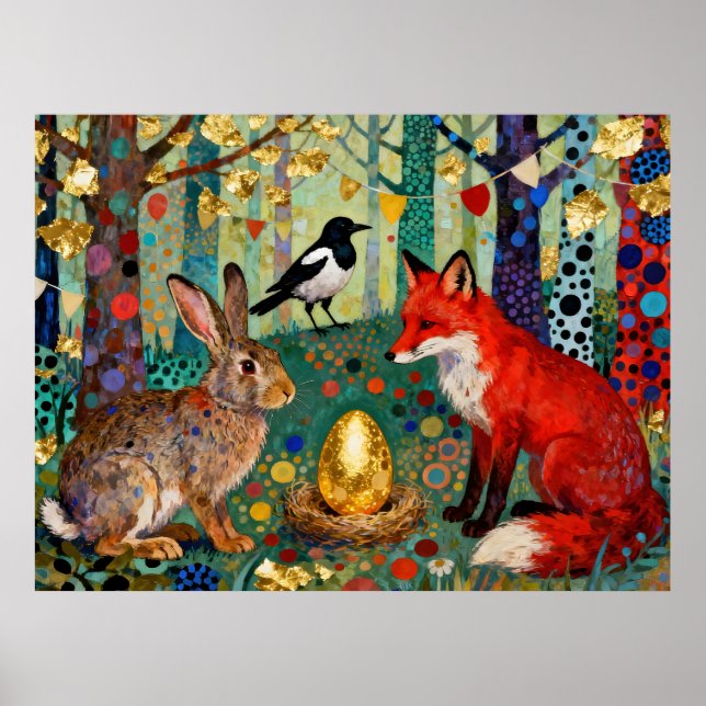 Kanin, Skata, Räv och “Guldgåsen ägg” Poster (Framsidan)