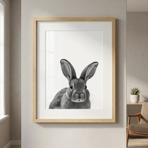 Kanin Skogslandskap Modern Porträtt svart vitt Poster