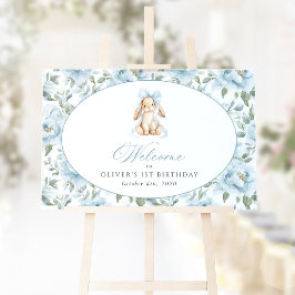 Kanin, Slöja, Blå Blommor, Första Födelsedags Välk Poster