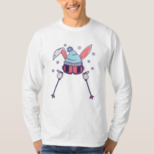 Kanin som åker skidor med skidstavar skidglasögon  t shirt