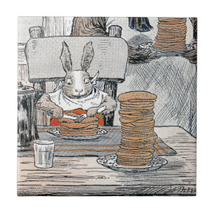 Kanin som äter pannkakafrukosten kakelplatta