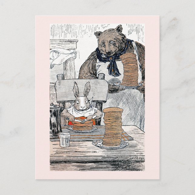 Kanin som äter pannkaksfrukost vykort (Framsida)