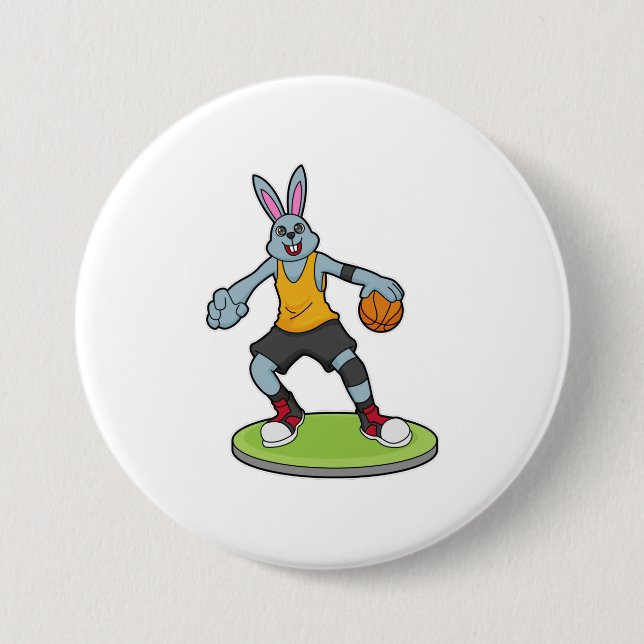 Kanin som basketspelare med basket knapp (Framsida)