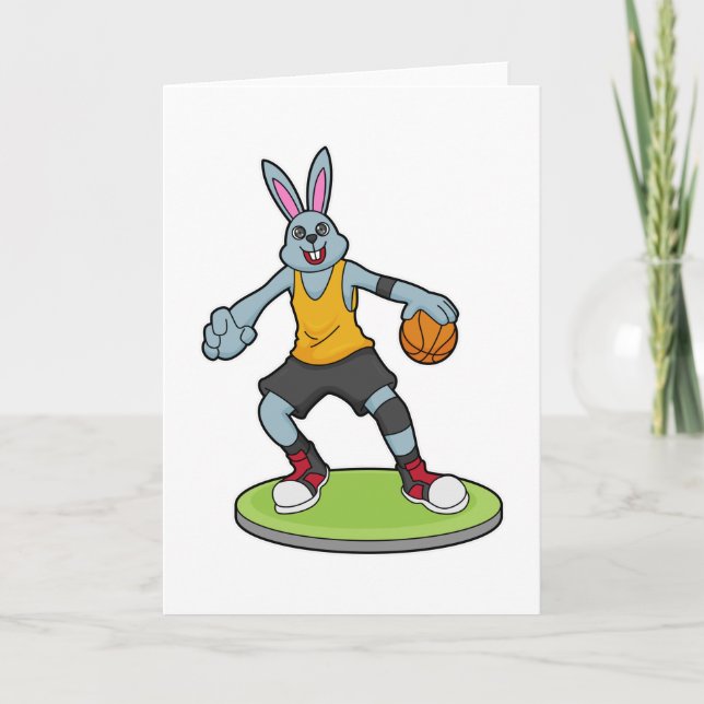 Kanin som basketspelare med basketboll kort (Framsida)