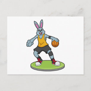 Kanin som basketspelare med basketboll vykort