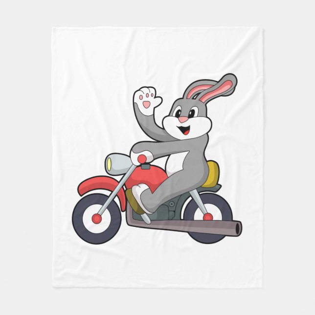 Kanin som Biker med motorcykel.PNG Fleecefilt (Framsidan)