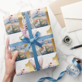 Kanin som blåser blå tuggummibubbla Första födelse Presentpapper