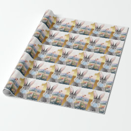 Kanin som blåser blå tuggummibubbla Första födelse Presentpapper