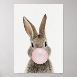 Kanin som blåser rosa tuggummibubbla Affisch