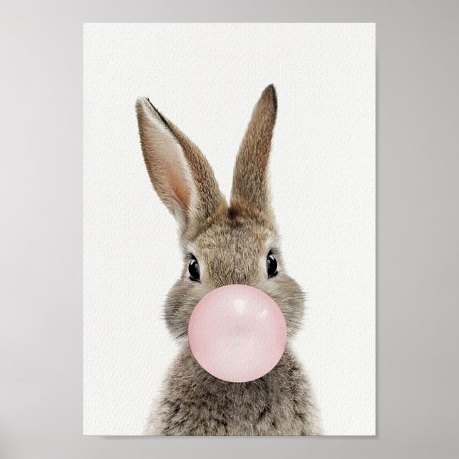Kanin som blåser rosa tuggummibubbla Affisch (Framsidan)