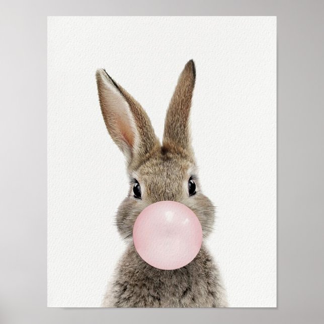 Kanin som blåser rosa tuggummibubbla affisch (Framsidan)