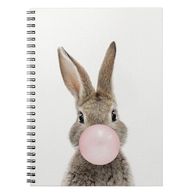 Kanin som blåser rosa tuggummibubbla anteckningsbok (Framsidan)