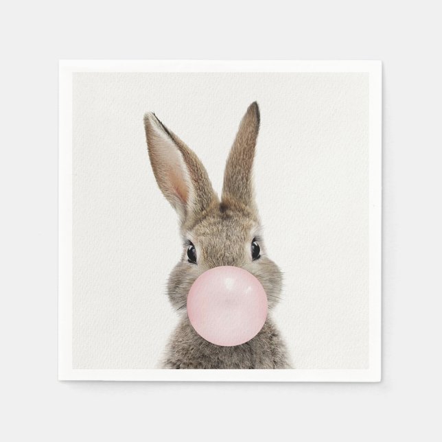 Kanin som blåser rosa tuggummibubbla  pappersservett (Framsidan)
