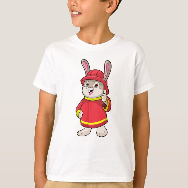 Kanin som brandman med Helmet T Shirt (Framsida)