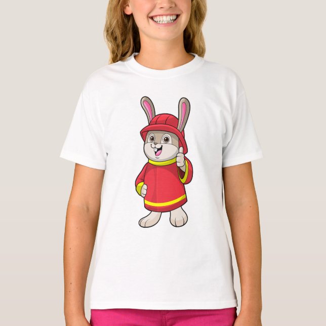 Kanin som brandman med Helmet T Shirt (Framsida)