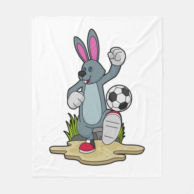 Kanin som fotbollsspelare med fotboll fleecefilt (Framsidan)