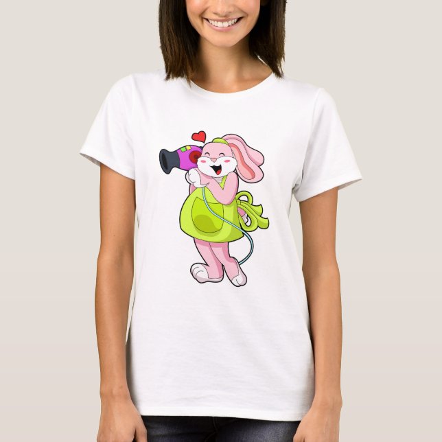 Kanin som frisör med hårtork t shirt (Framsida)