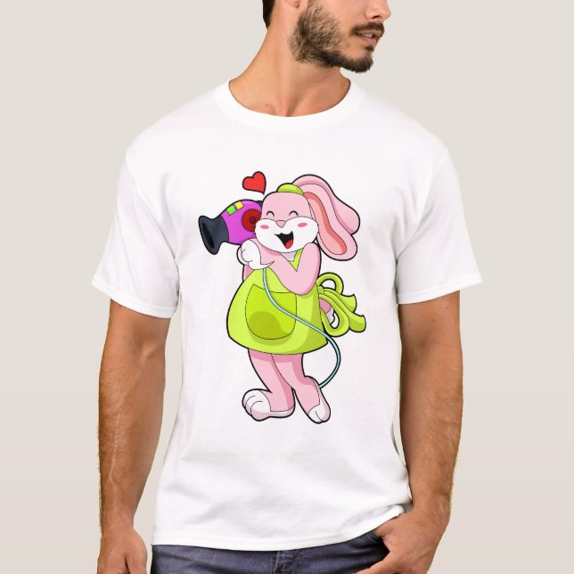 Kanin som Hairdresser med Hairdryer T Shirt (Framsida)