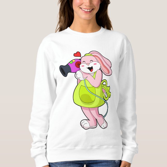 Kanin som Hairdresser med Hairdryer T Shirt (Framsida)