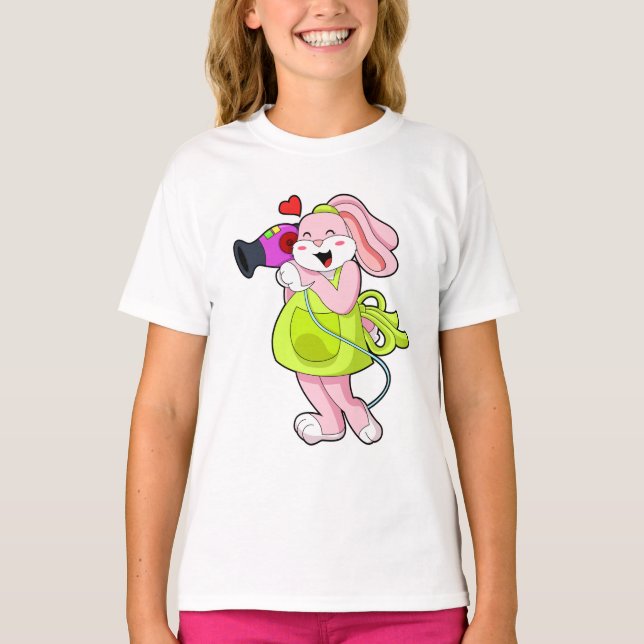 Kanin som Hairdresser med Hairdryer T Shirt (Framsida)