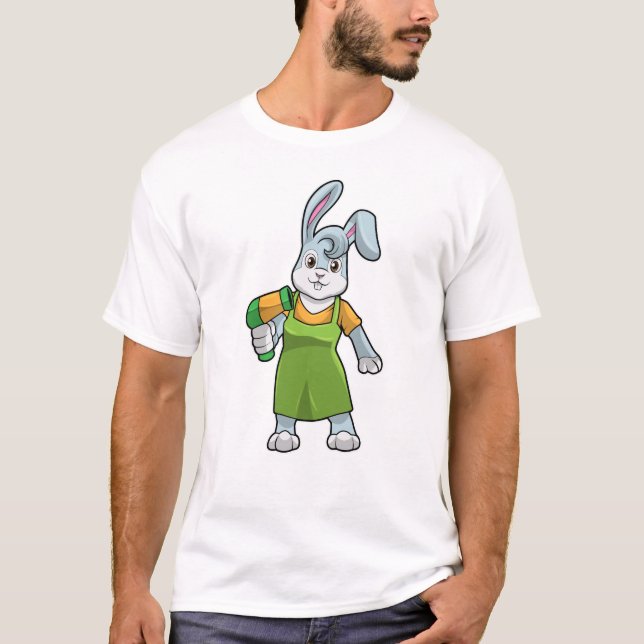 Kanin som Hairdresser med Hairdryer T Shirt (Framsida)