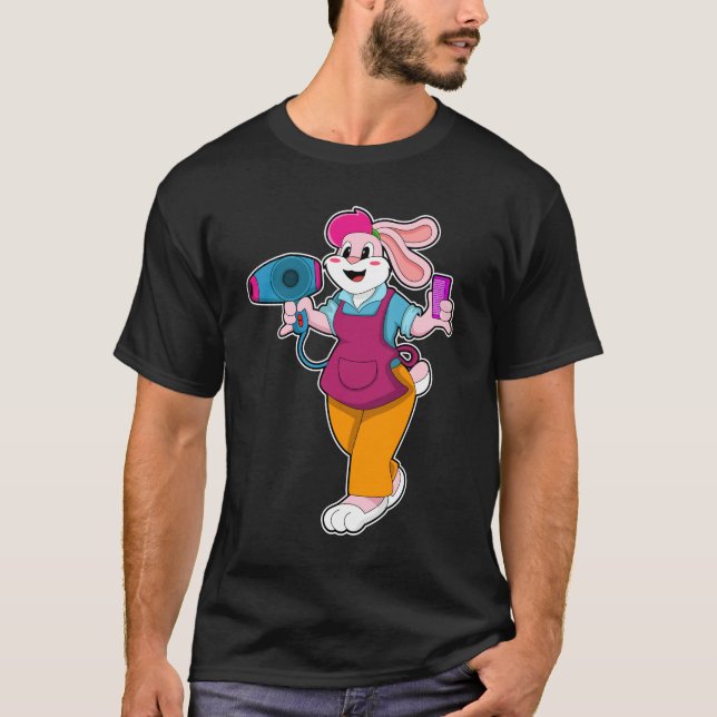 Kanin som Hairdresser med hårtorktumlare och komb T Shirt (Framsida)