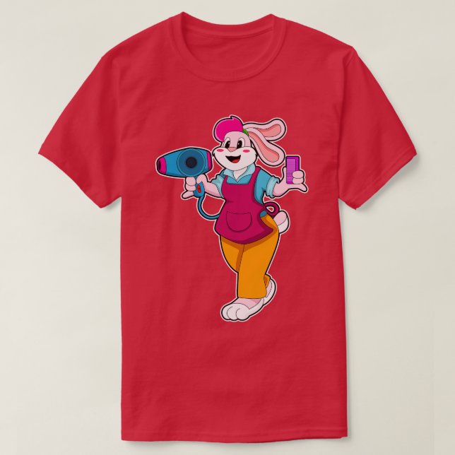 Kanin som Hairdresser med hårtorktumlarkomb T Shirt (Design framsida)