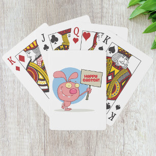 Kanin som håller ett Glad påsk-skyltkort Casinokort