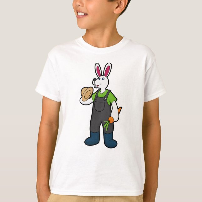 Kanin som jordbrukare med morot och hat t shirt (Framsida)