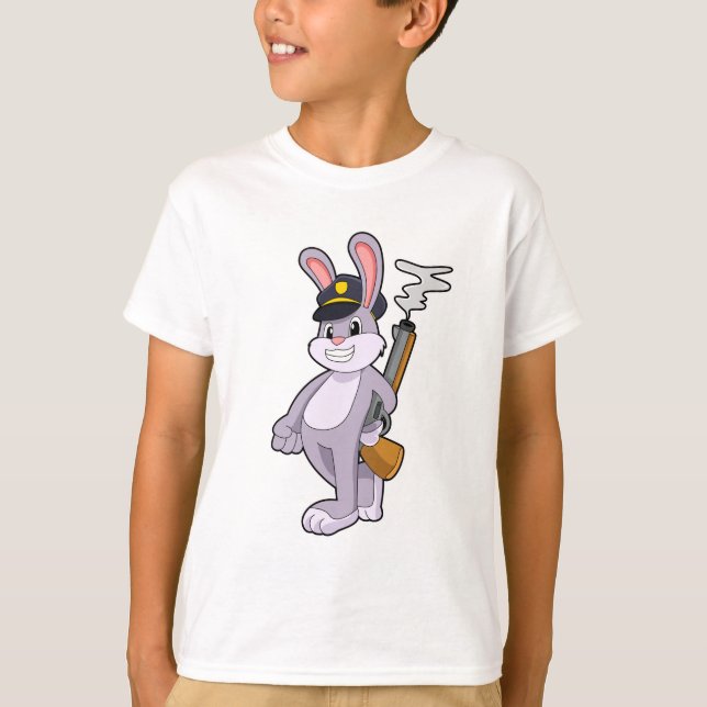 Kanin som polis med polishatt t shirt (Framsida)