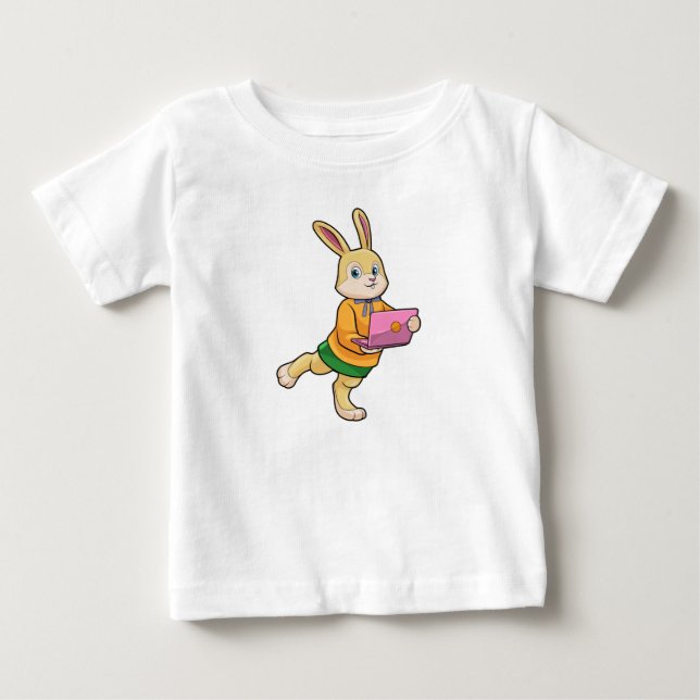 Kanin som sekreterare med bärbar dator t shirt (Framsida)