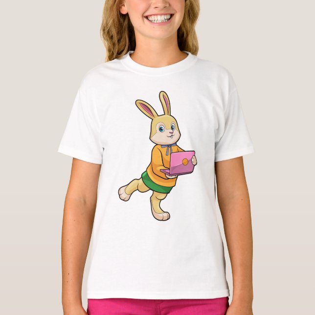 Kanin som sekreterare med bärbar dator t shirt (Framsida)